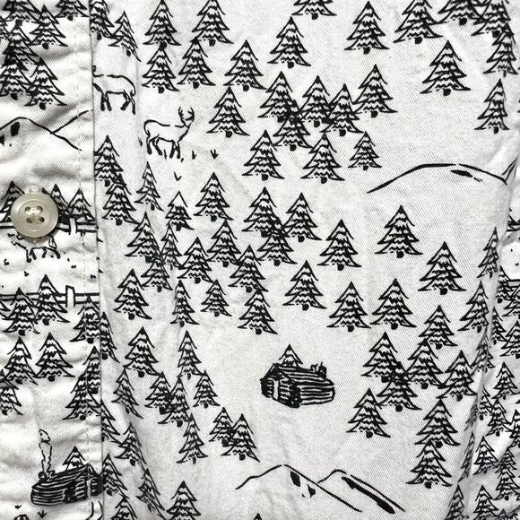 Organic Cotton ‘Madison’ White Black Mountain Scenery Patterned Shirt Medium - Picture 7 of 9